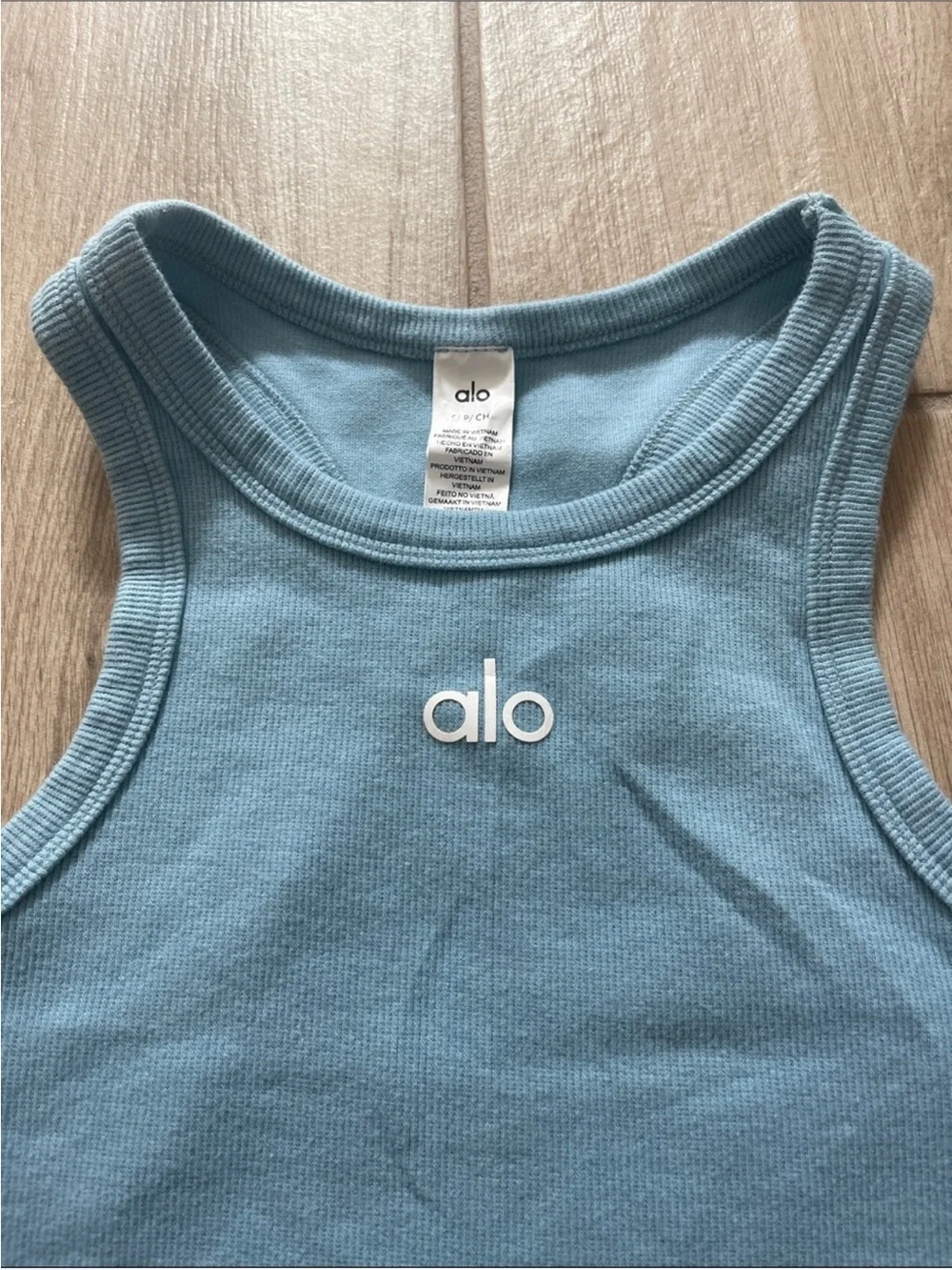 Alo Yoga Aspire Cropped Ribbed Tank Top Celestial Blue Sz S (4-6) W2675RG